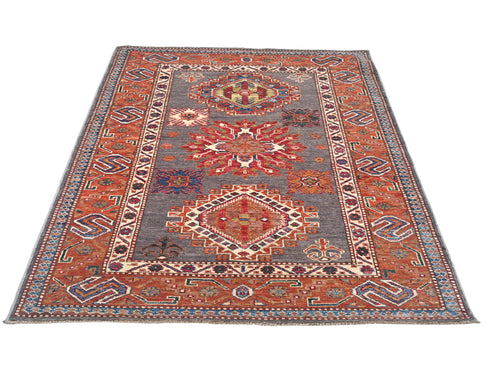 3x5 Gray Rust Kazak Afghan Hand Knotted Traditional Wool Area Rug